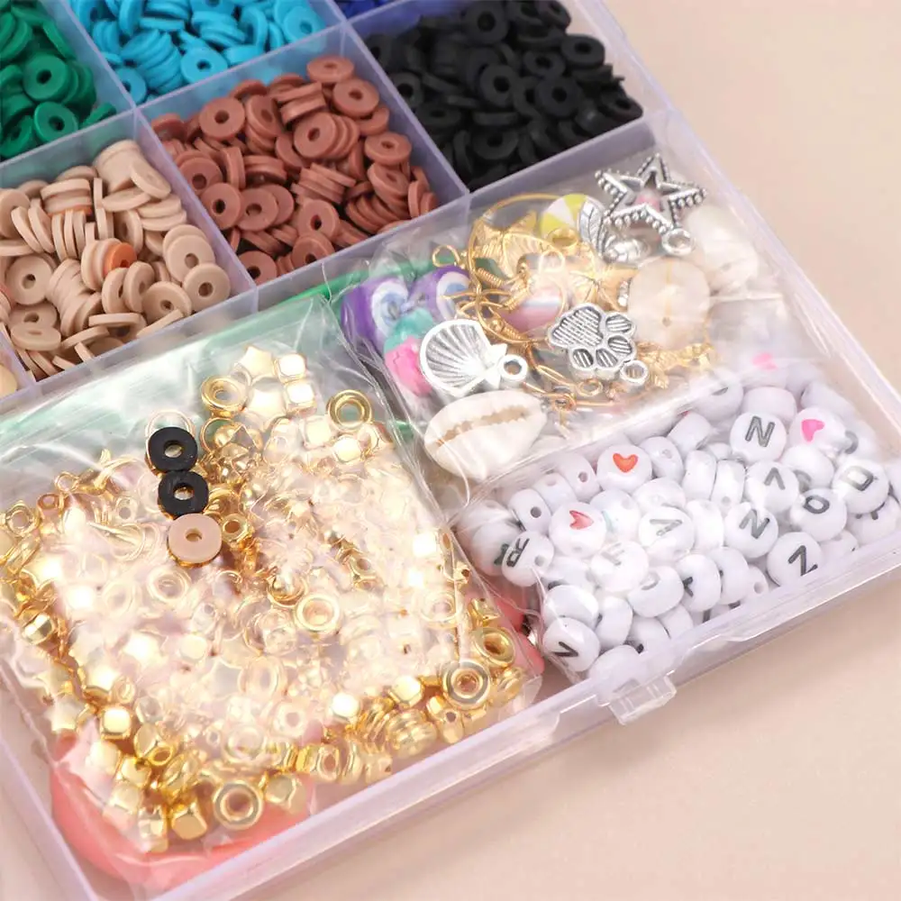 Mit Alphabet-Perlen, Polymer-Ton-Perlen-Set, Ton-Scheiben-Perlen, gemischte Farben, flache runde Abstandshalter-Perlen, Bohemian-Weichkeramik – Detail 7
