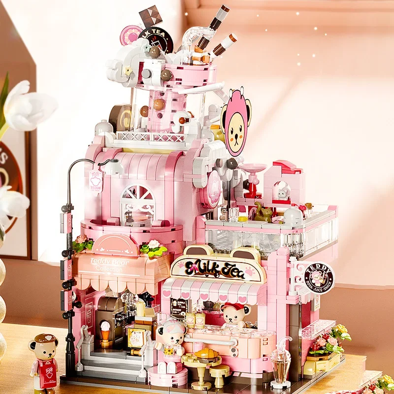 Inbrixx ガールバブルティーストアビルディングブロックおもちゃライトクリエイティブ熊本クマシティハウスショップモデル DIY レンガのおもちゃ子供のため