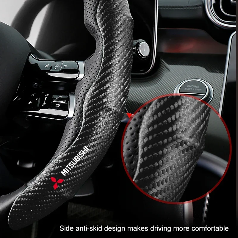 Non-Slip Carbon Fiber Steering Wheel Cover Paired Covers Handle Cover For Mitsubishi ralliart Lancer 9 10 ASX Outlander Pajero