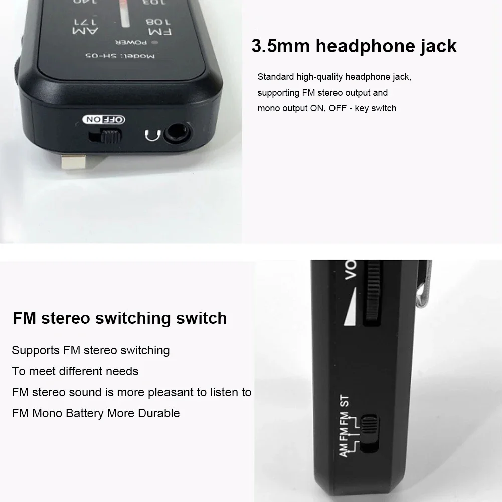 SH05 Mini Radio Battery Powered Portable Radio Excellent Reception Pocket AM FM Radio For Senior Running Walking Home