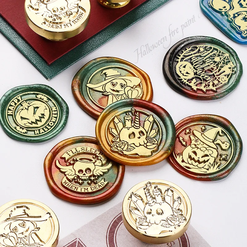 

Halloween Fire Paint Wax Seal Stamps Brass Embossed Stamp DIY Scrapbooking Decoration Material Funny Holiday Gift Packaging 2023