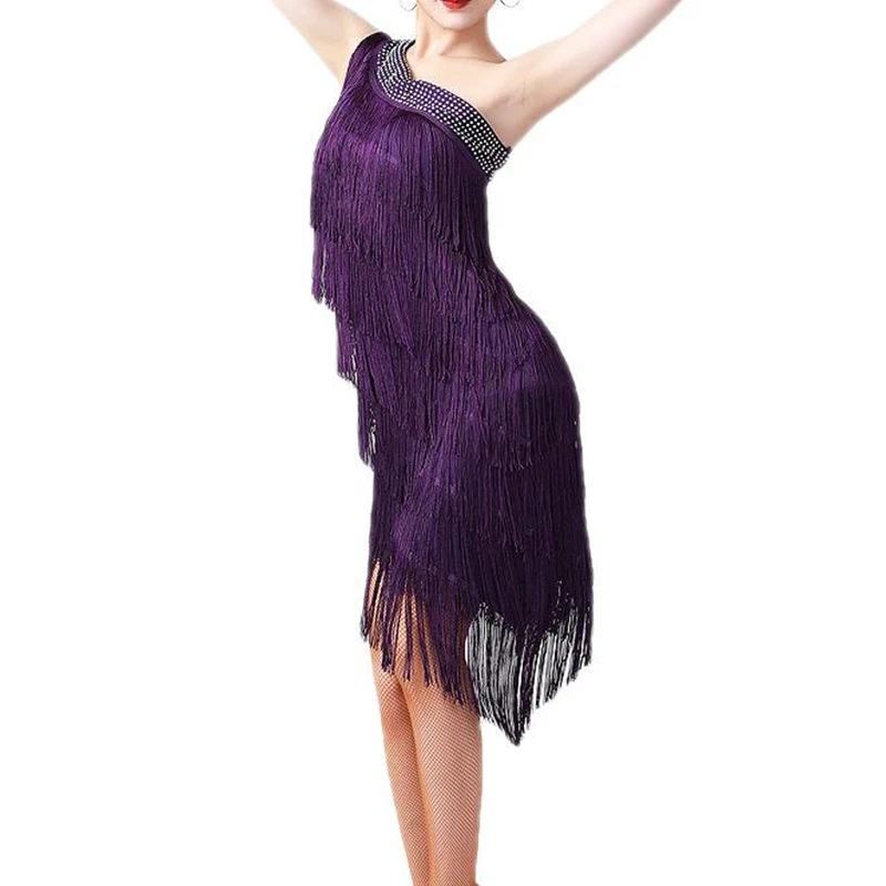 Frauen Pailletten elegant eine Schulter Latin Tanz kleid Erwachsenen sexy Quaste Fransen Flapper Kleid Ballsaal Cocktail Tanz kostüm