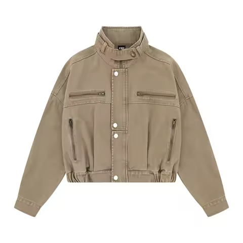 Safari Vintage Turtleneck Jean Coat Women Casual Y2k Clothing Harajuku Punk Denim Jackets Korean Fashion Winter 2000s Vintage