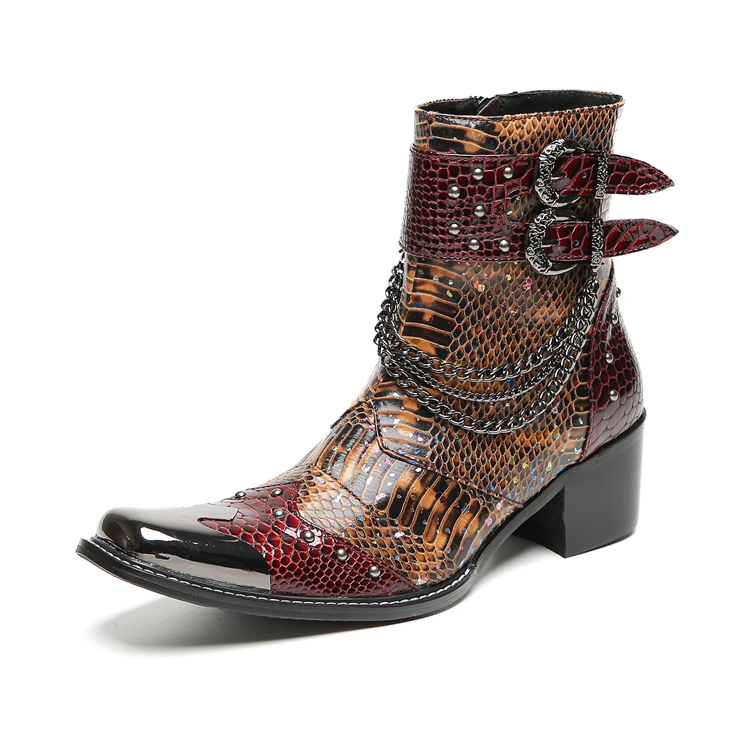 

Men's Chelsea Boots Metal Square Head Double Button Splicing Side Zipper Lacing Party Roman Style Men's Shoes