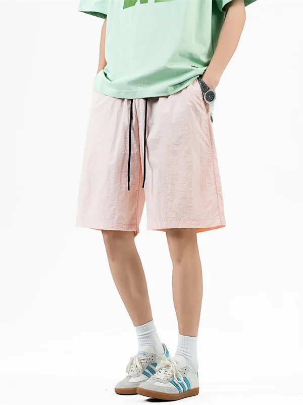 

Мужские летние тонкие спортивные шорты из ледяного шелка, повседневные пляжные брюки до колен, быстросохнущие, прямого кроя, свободные, для подростков