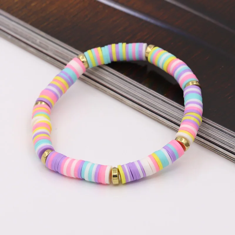 Boho Schmuck Armbänder für Frauen Mode Regenbogen Bunte Polymer Clay Perlenarmband Geschenk Damen Mädchen Handgelenk-Accessoires – Detail 2