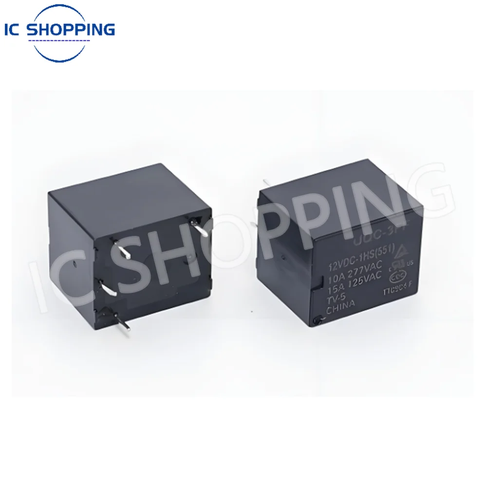 5Pcs HF JQC -3FF- 5VDC 9VDC 12VDC 24VDC -1HS(551) 4-pin 10A/12A one group of normally open HongFa Relay