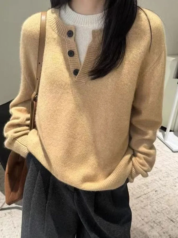 

Шикарный вязаный топ Ele Loose Long Sve Overhead Удобный корейский Sle Ранняя осень Повседневная мода для похудения из двух частей I...