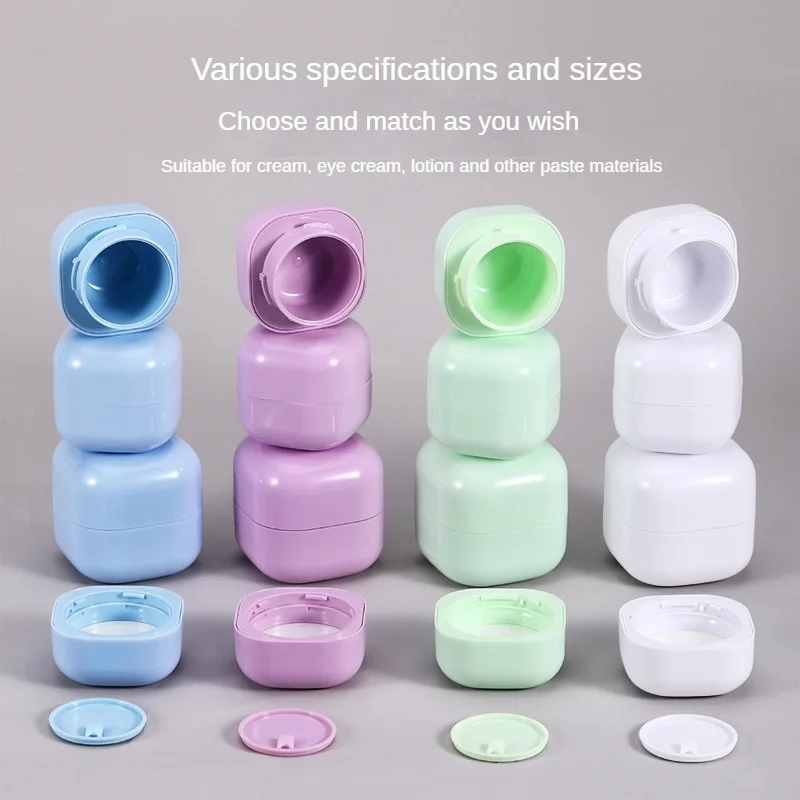 Botellas rellenables cuadradas de Macaron, botella vacía para crema facial, tarro de loción, olla de cosméticos vacía de plástico, accesorios de viaje, 20g, 30g, 50g