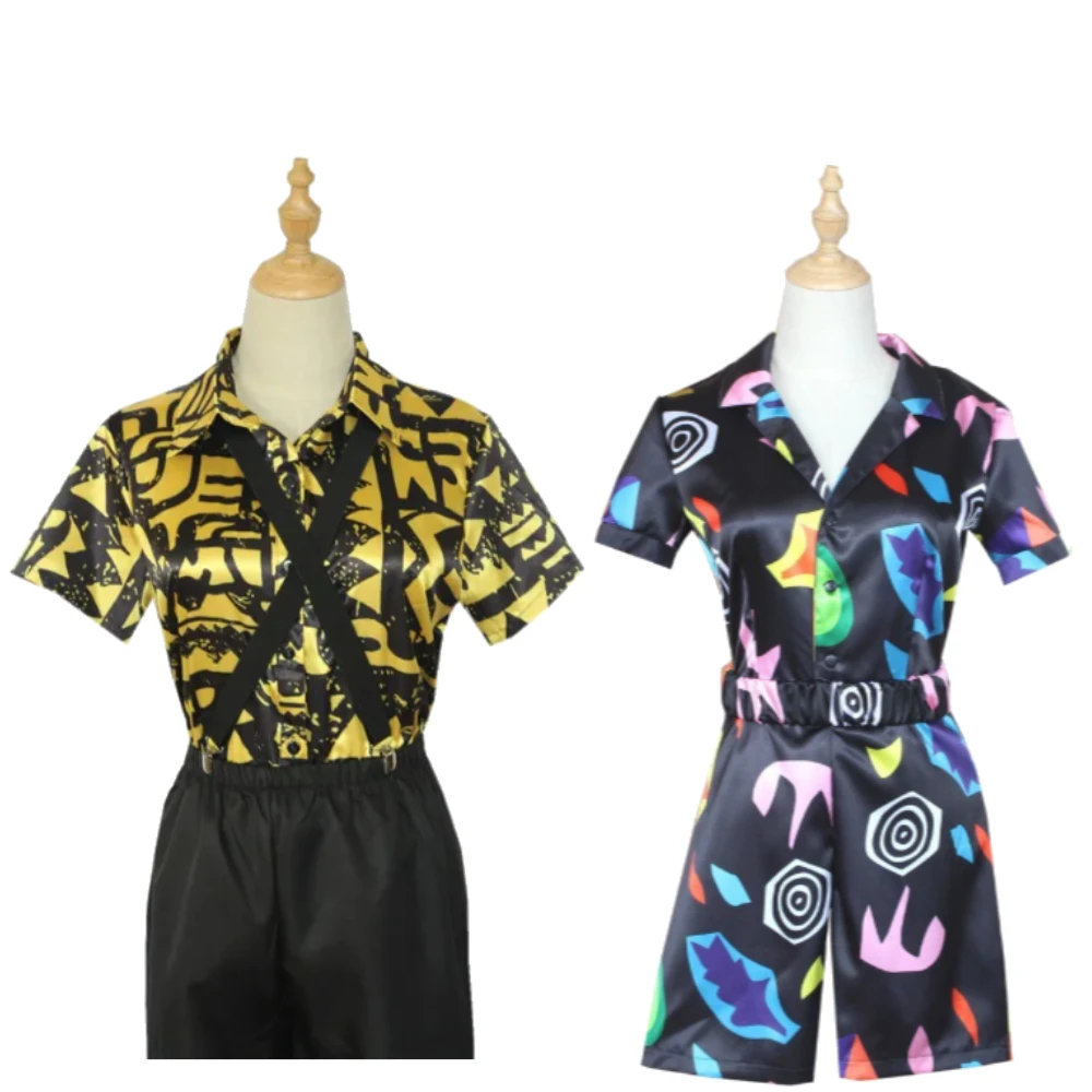 

Stranger Season Eleven Cosplay Costume Short Sleeve Shirt Dress Jumpsuits Yellow Blindfold Suspender Halloween Carnival Women