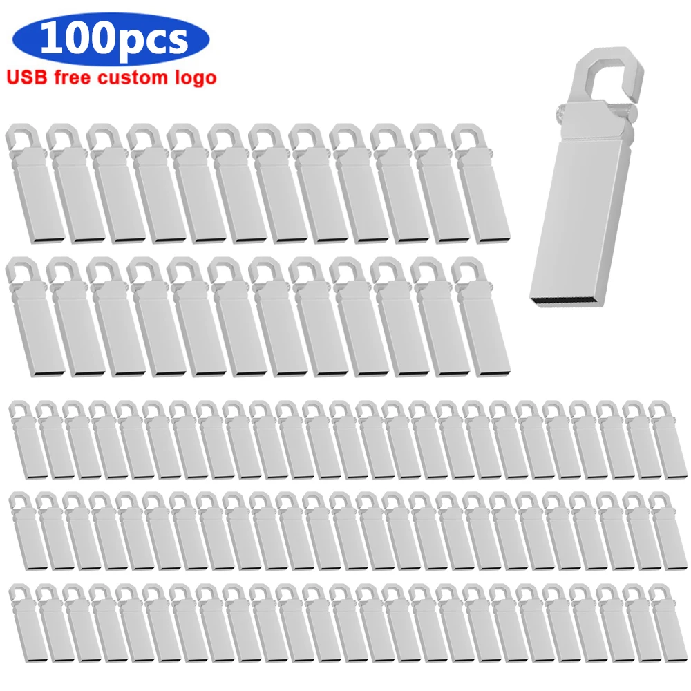 100 Uds. Unidad Flash USB 2,0 de Metal 128GB 64GB negro 32GB Pen Drive de alta velocidad memoria de 16GB Logo gratis disco U 8GB 4G para ordenador portátil
