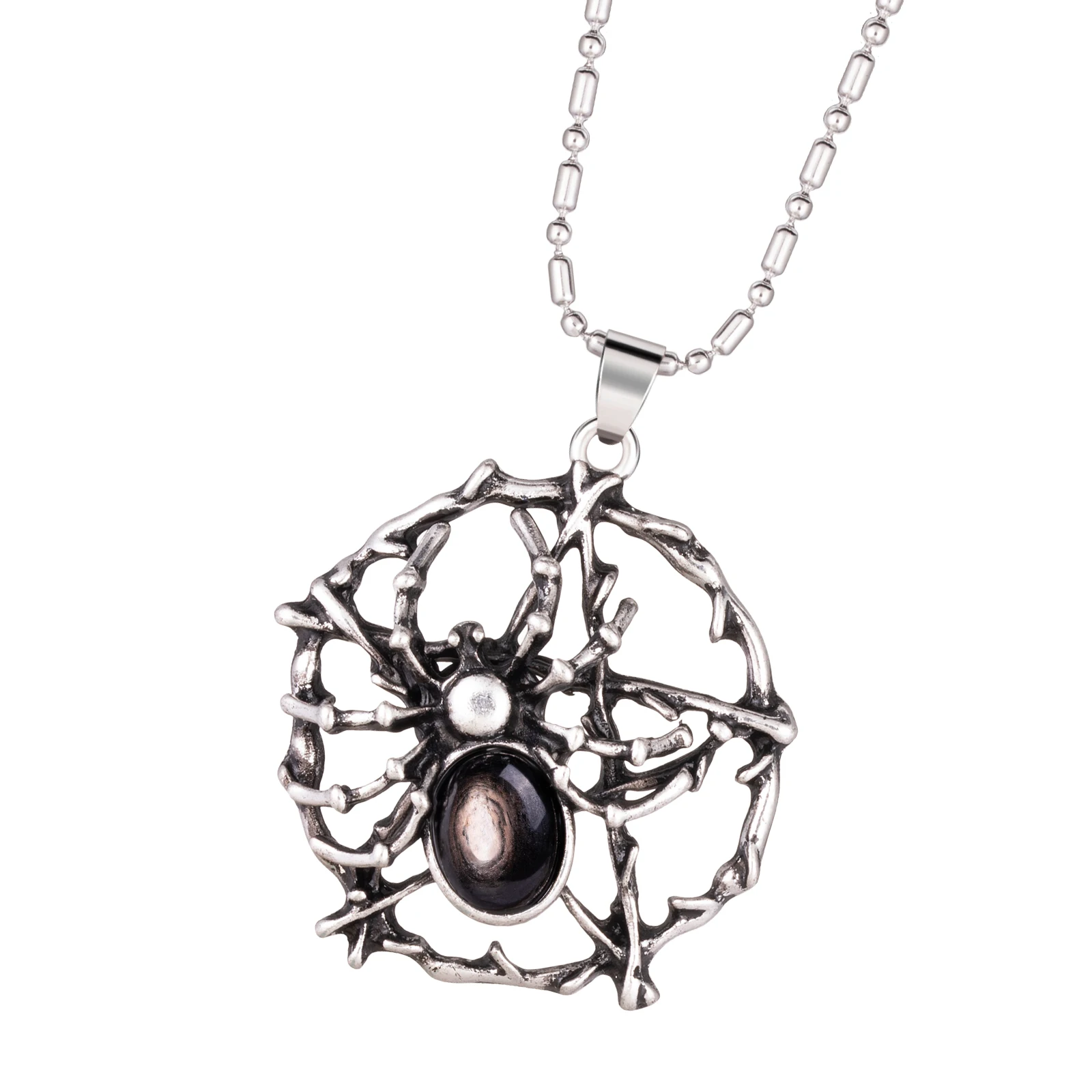 

Metal Cobweb Spider With Stone Bead Pendant For Jewelry Making Men Women DIY Necklace