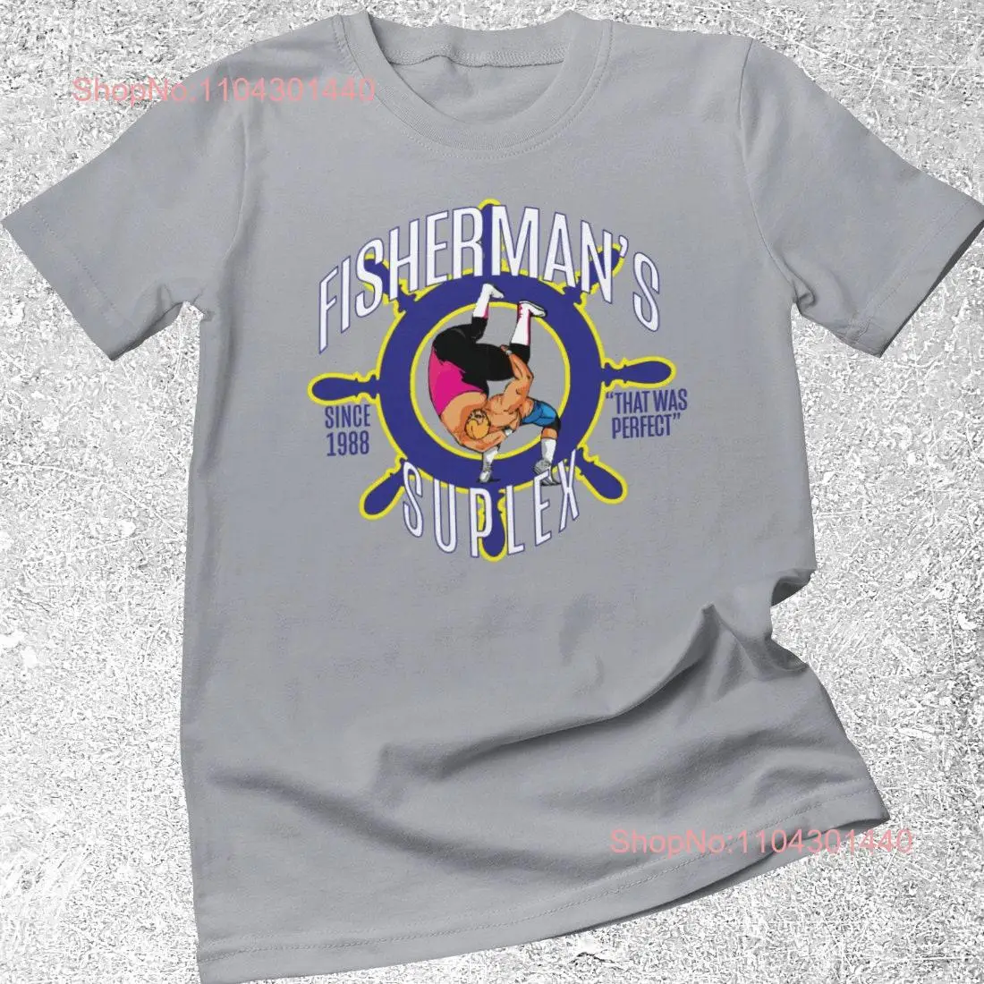 Fisherman's Suplex T Shirt Vintage Design Gray Dropkick Society long or short sleeves