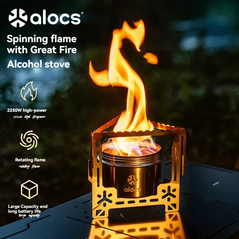 

Alocs Открытый кемпинг, пикник, вращающаяся спиртовая печь с пламенем, спиртовая печь, которая может перемешать