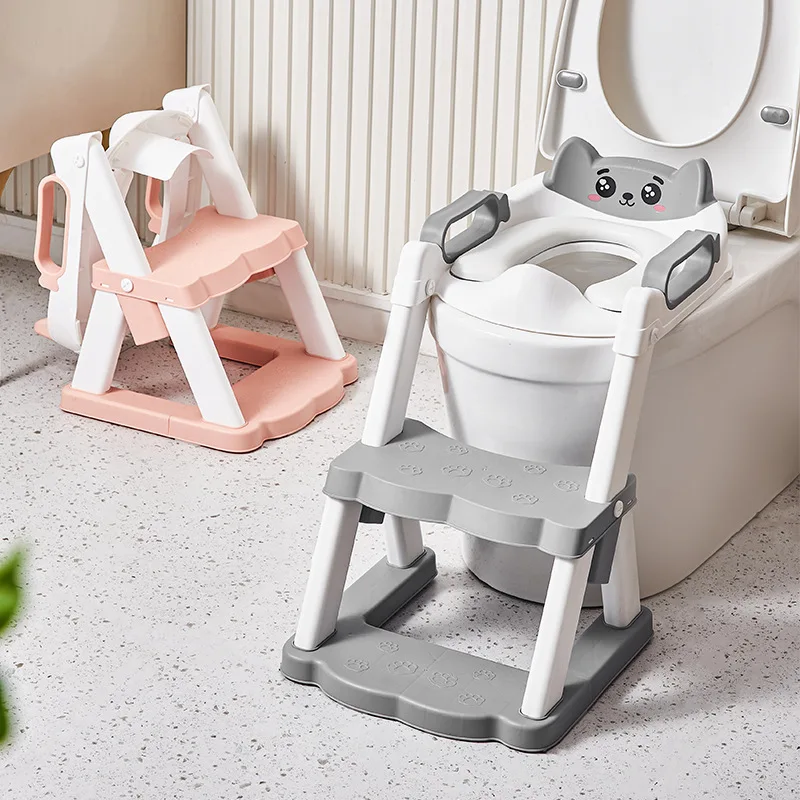 

‌Kids Toilet Training Step Stool Potty Seat, Anti-Slip Bathroom Ladder Foldable Storage Four Point Support System Easy Use‌