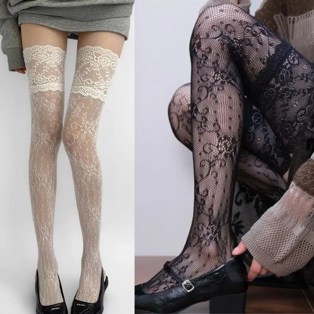 

Socks Woman Autumn/Summer Solid Color Thigh High Lace Stockings Women Over The Knee Stockings Lolita Girls Long Leg Boot Socks