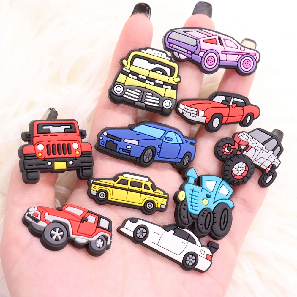 Single Sale 1PCS PVC Shoe Charms Kawaii Car Racing Sports Car Van Truck Bus Slipper Accessories Children Adorable Decorations