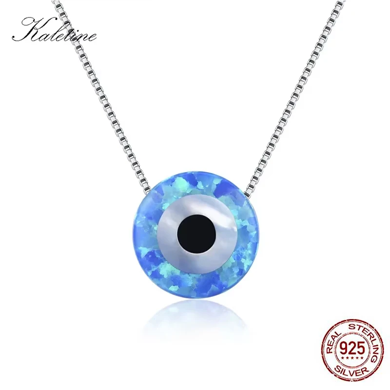 KALETINE 925 Sterling Silver Necklace Opal Lucky Hamsa Evil Eye Charm Pendant Necklaces Woman Jewelry KLTN017