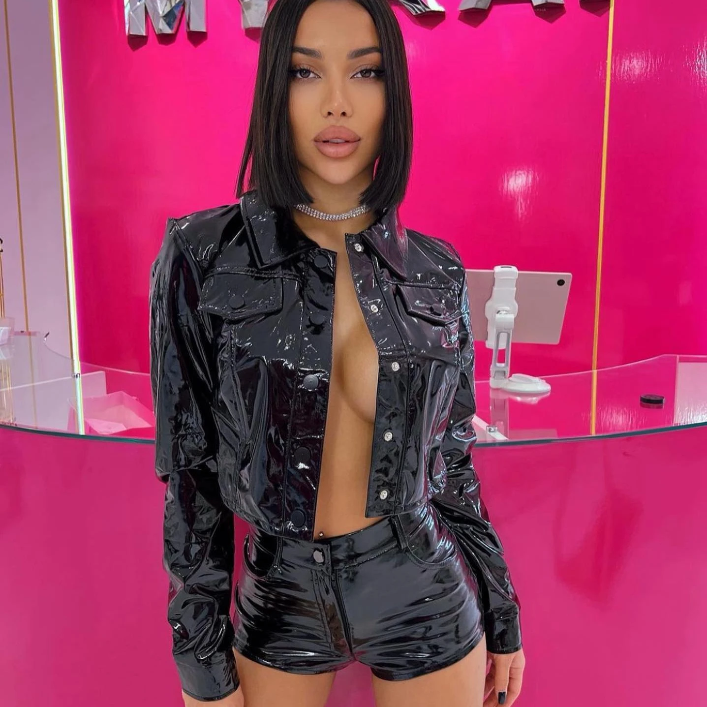 

2024 autumn And winter Lapel PU Long Sleeved Women's Single Breasted Women's Leather Jacket Small Coat Jacket For Women