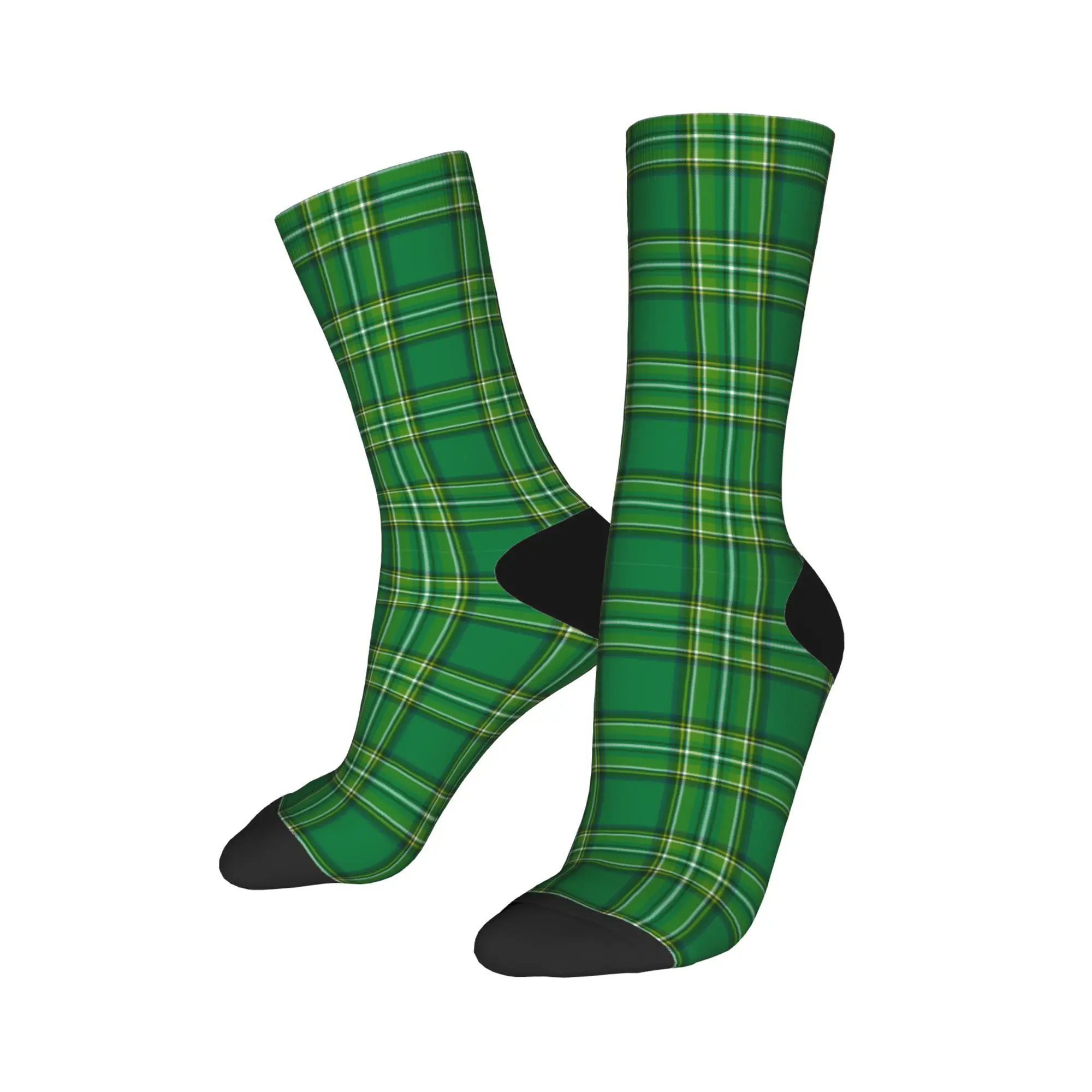 Hip-hop Lucky Green Tartan Football Socks Irish St Patrick's Day Polyester Crew Socks for Women Men Breathable