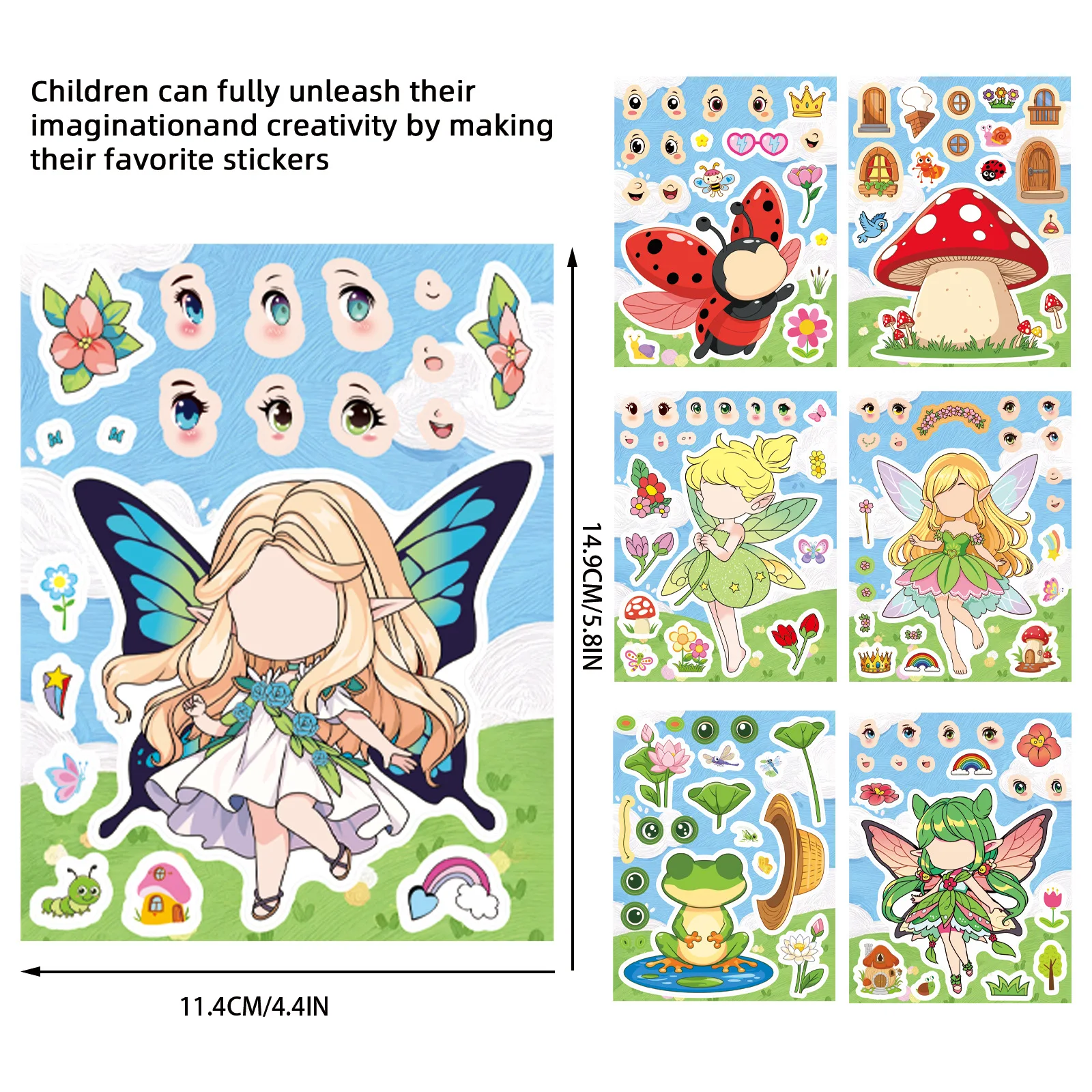 8 Sheets Cartoon Forest Fairy Animal Dress‑Up Stickers Frog Snail Ladybug DIY Mix Match Game Stickers Creative Handmade Toy