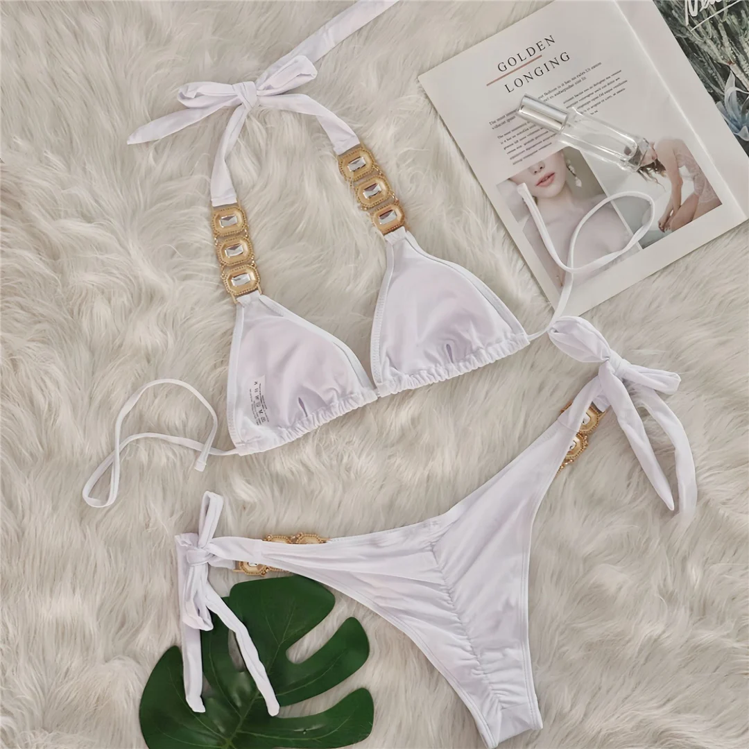 10 Farben Diamant-Strass-Steine Neckholder-Bikini Damen-Badebekleidung Zweiteiliger Bikini-Set Badeanzug Badebekleidung V6194 – Detail 28
