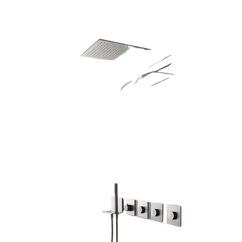 Brushed, wall shower, set, three-function, with waterfall outlet.