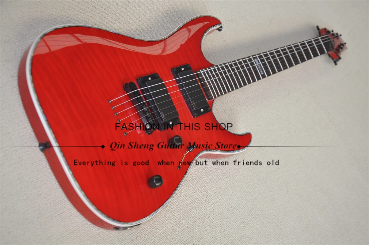 Red Electric Guitar 351 Guitar Neck Set In Mahogany Neck Fixed Bridge Color Binding String Through Body Black Tuners