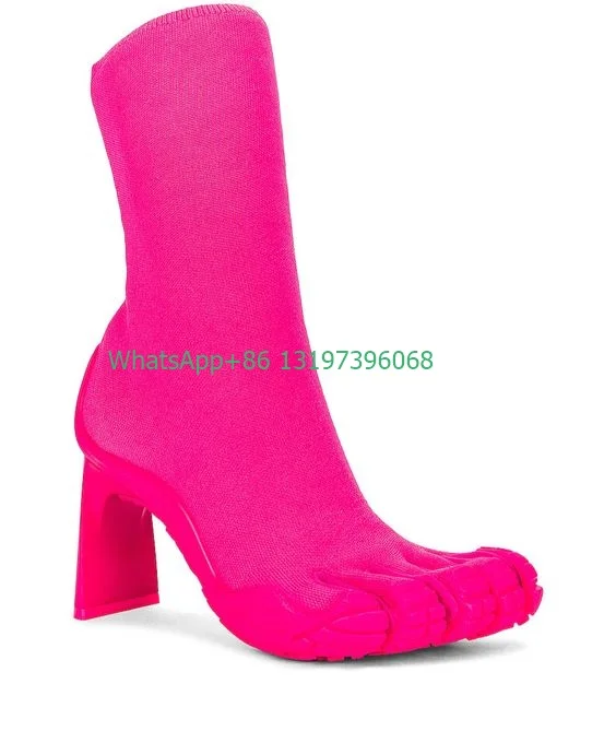 

Lady Five Fingers High Toe Fluo Pink Ankle Boots Design Ankle Black White Black Punk Boots Causal Cowboy Boots Footwear Size 42