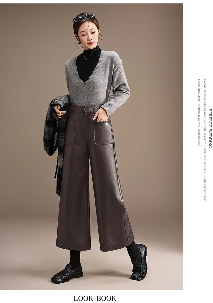 ZUZK High Quality PU Leather Capri Pants New Women 2026 Autumn Winter Chic Short PU Leather Pants Elegant LeatherTrousers
