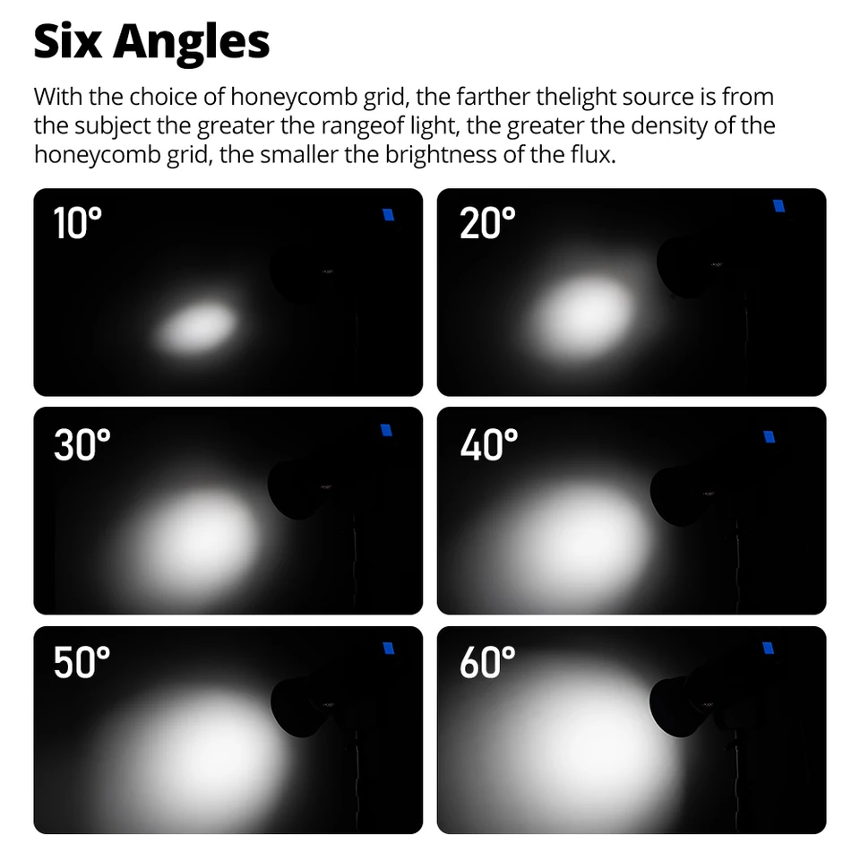Ambitful  10/20/30/40/50/60 Degree for 7'' Standard Bowens Mount Reflector Diffuser Speedlite 6in1 Honeycomb Grid & Storage Bag