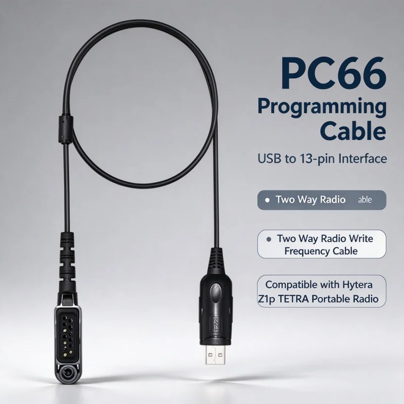 Cabo de programação USB PC66, conector de 13 pinos, cabo para programação de frequência de rádio bidirecional, compatível com o rádio portátil Hytera Z1p TETRA.