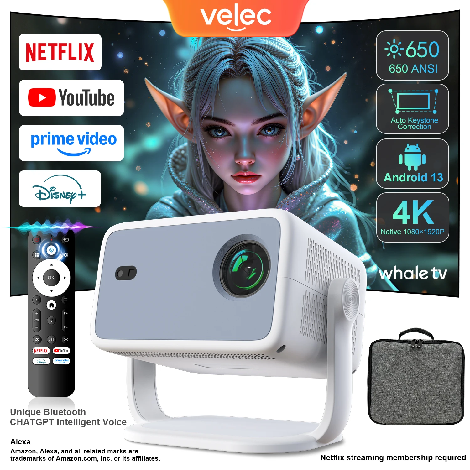פרוייקטור Velec TP350 4K אנדרואיד 13 📽️