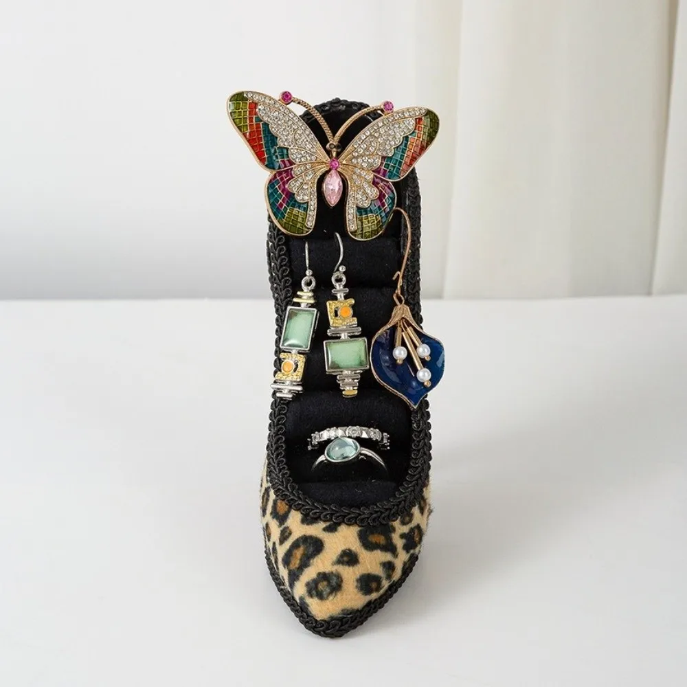 Creative High Heel Shoe Jewelry Holder Floral Print Leopard Print Polka Dot Ring Holder Vintage Pink Lace Jewelry Organizer