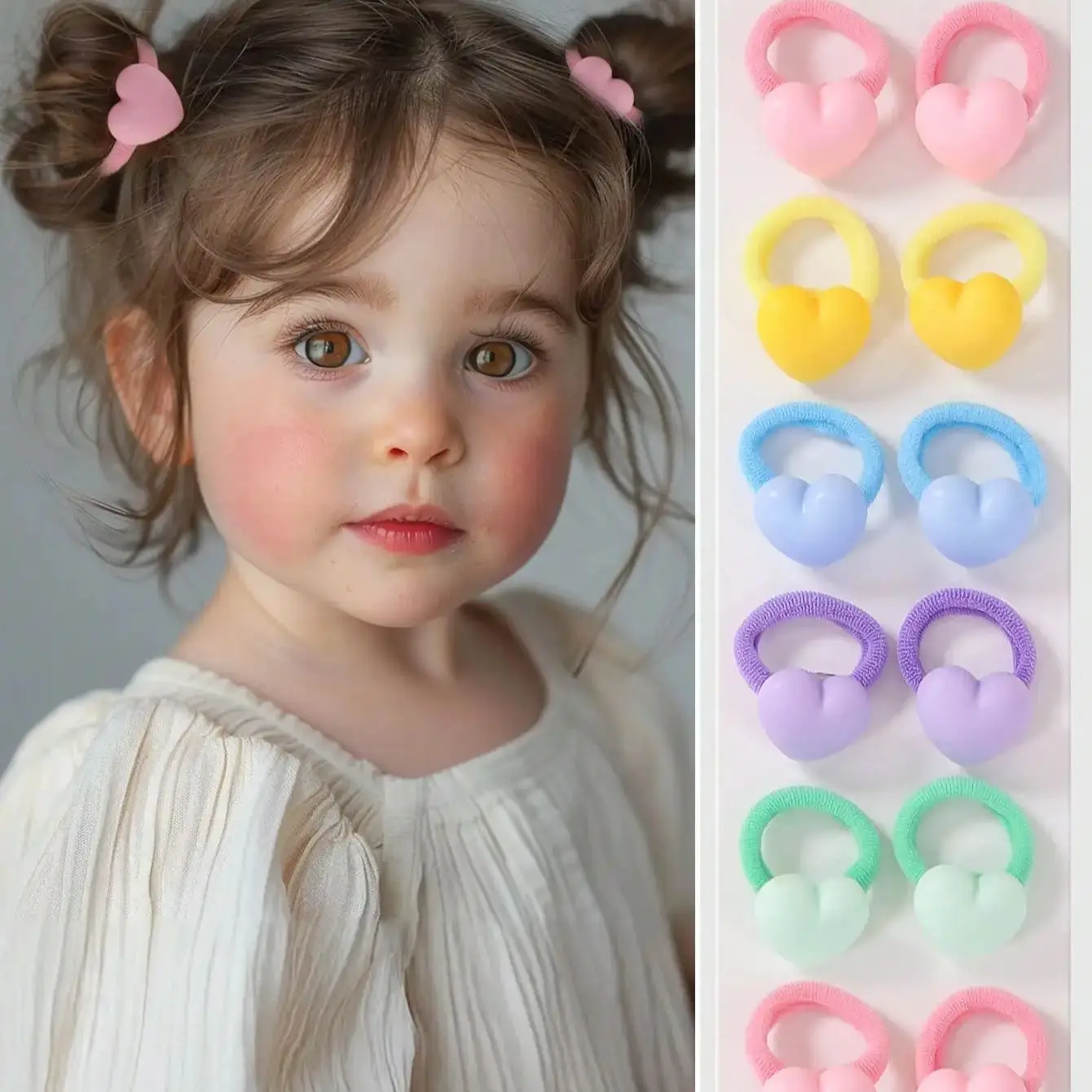 

10pcs Candy Color Solid Heart Shaped Hair Ties for Baby Girls, Seamless Non-Damaging Hair Bands, Hair