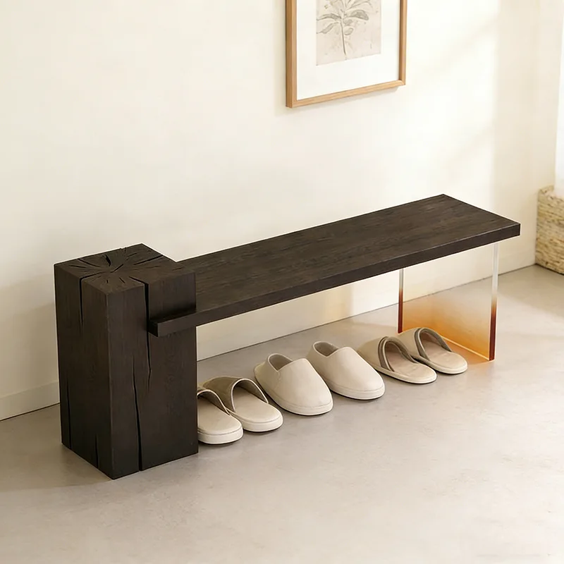 Solid wood shoe changing stool acrylic suspended porch bench entry shoe stool household storage stool