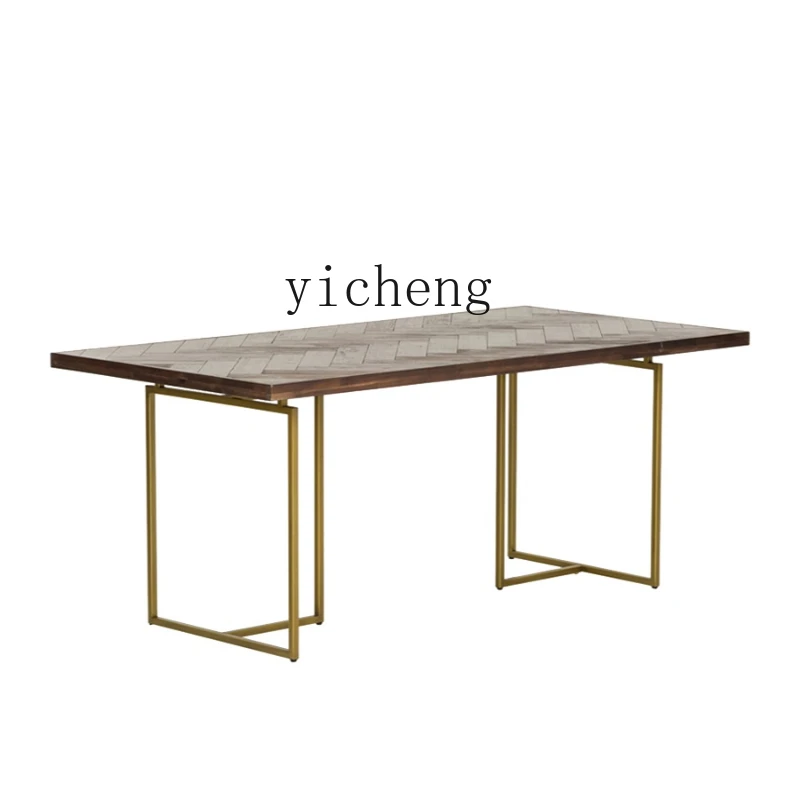 

ZK Rectangular Modern Minimalist Dining Tables and Chairs Set Dining Table Light Luxury Iron Solid Wood Table Home