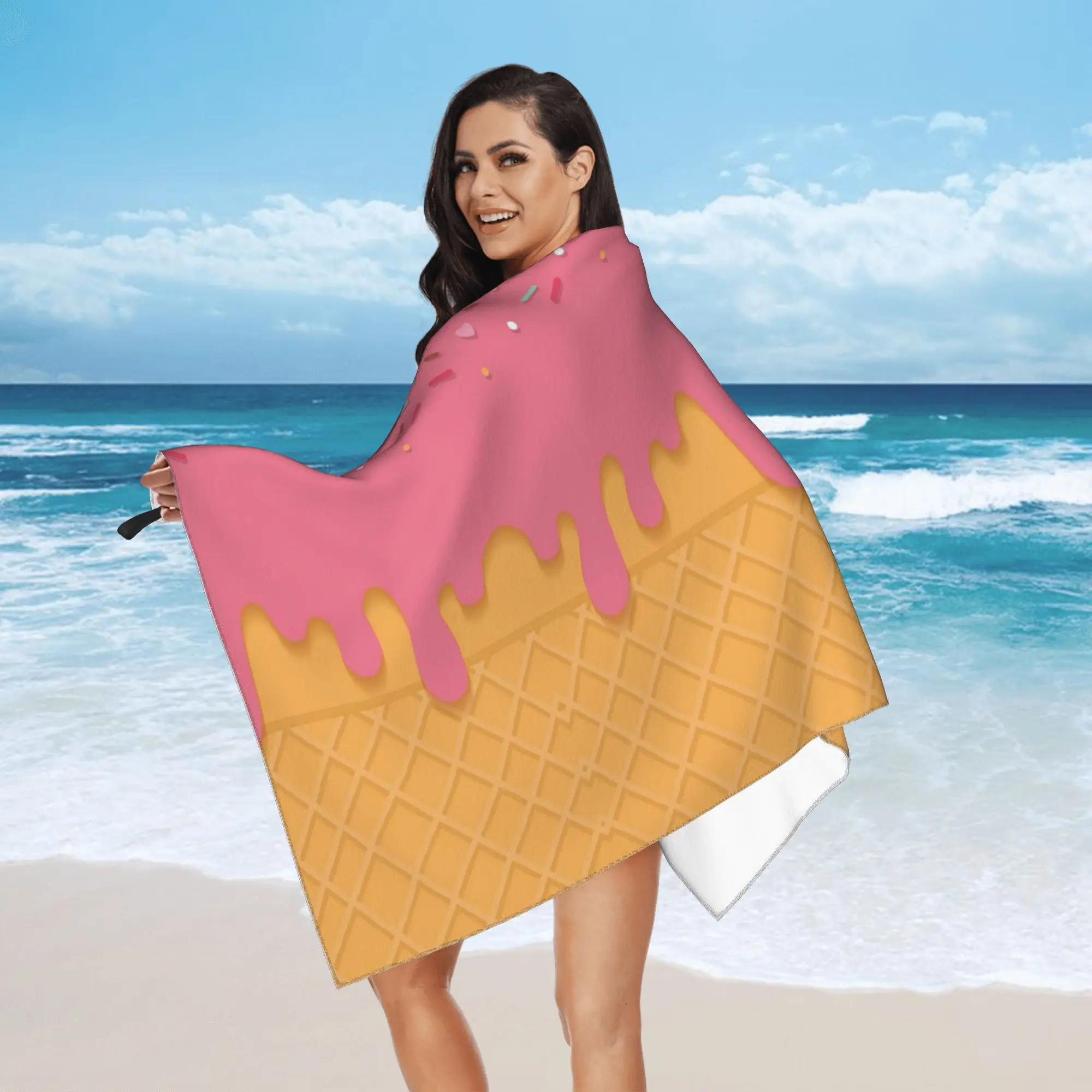 pink ice cream Beach Towel Soft Microfiber Quick Dry Absorbent Quick Towels For Pool