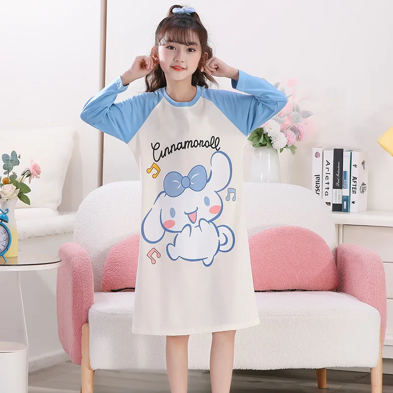 Cartoon Dress Hello Kitty My Melody Kuromi Cinnamoroll Spring Autumn Child Pajamas Cute Girl Long Sleeves Nightdress Homewear - view 2