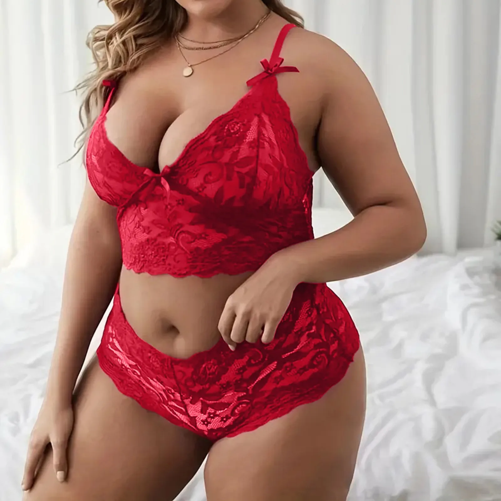 Women\'S Underwear Pure Color Plus Size Lingerie For Women Sexy Lace Halter Bralette High Waist Panty Set нижнее бельё женское