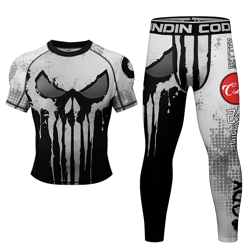 Nowa odzież Boxeo MMA Jiu Jitsu Rashguard T-shirt + zestaw spodni męskie spodenki Muay Thai boks brazylijski Grappling RashGuard odzież sportowa