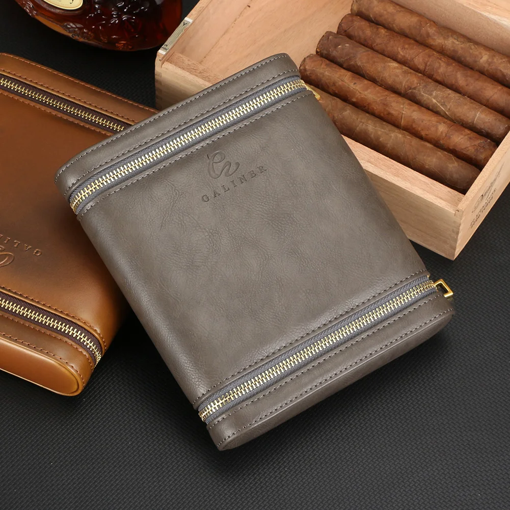 Galiner Leather Cigar Humidor Home Travel Smoking Use Cedar Wood Lined Tobacco Storage Bag Practical Cigar Case