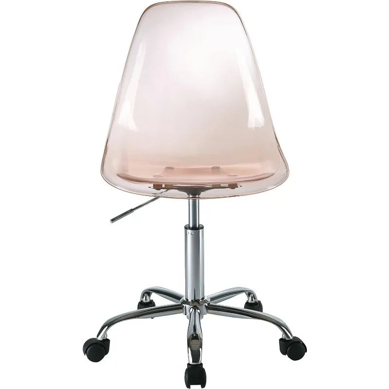 Acrylic Rolling Desk Chair, Blush 21.25D x 19.68W x 34H Inch Modern Style Adjustable Height