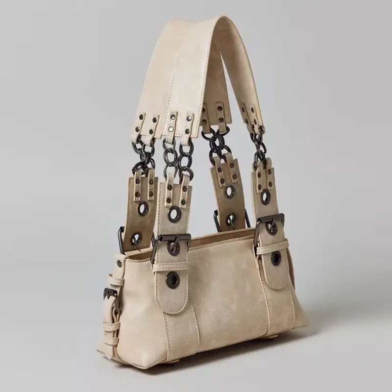 Rivets Women's Armpit Bag Pu Leather Female Shoulder Bag Retro Old Locomotive Bag Large Capacity Hand Bag Personality Totes