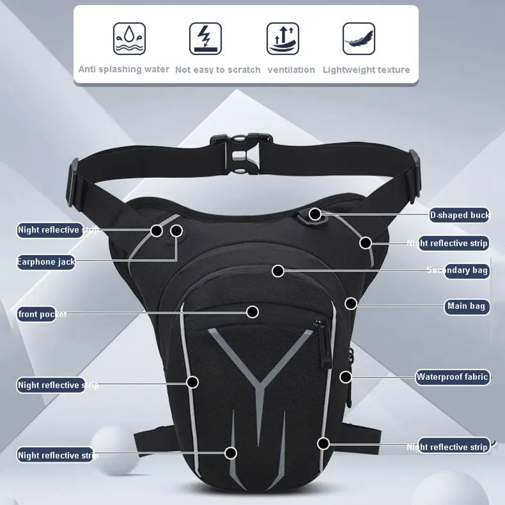 Motorcycle Bag Men's Motorcycle Drop Waist Leg Bag Thigh Belt Hip Bum Waterproof Motorbike Tactical Travel Bags Riding Bag Black