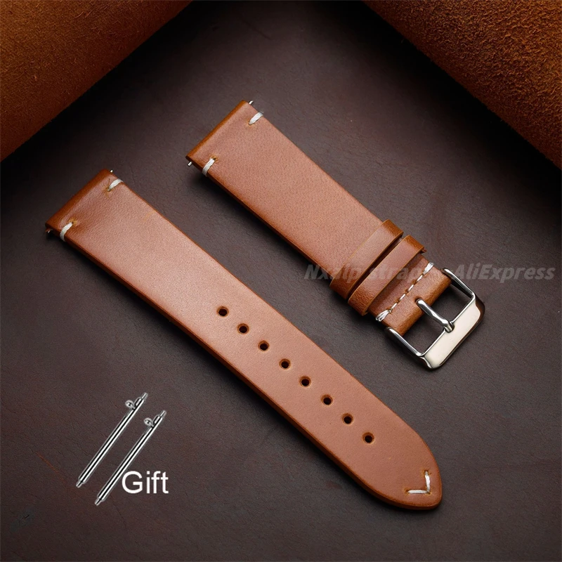 Retro Oil Wax Leather Watch Strap 18mm 19mm 20mm 21mm 22mm 24mm Quick Release Cowhide Watchband Men Women Business Wristband