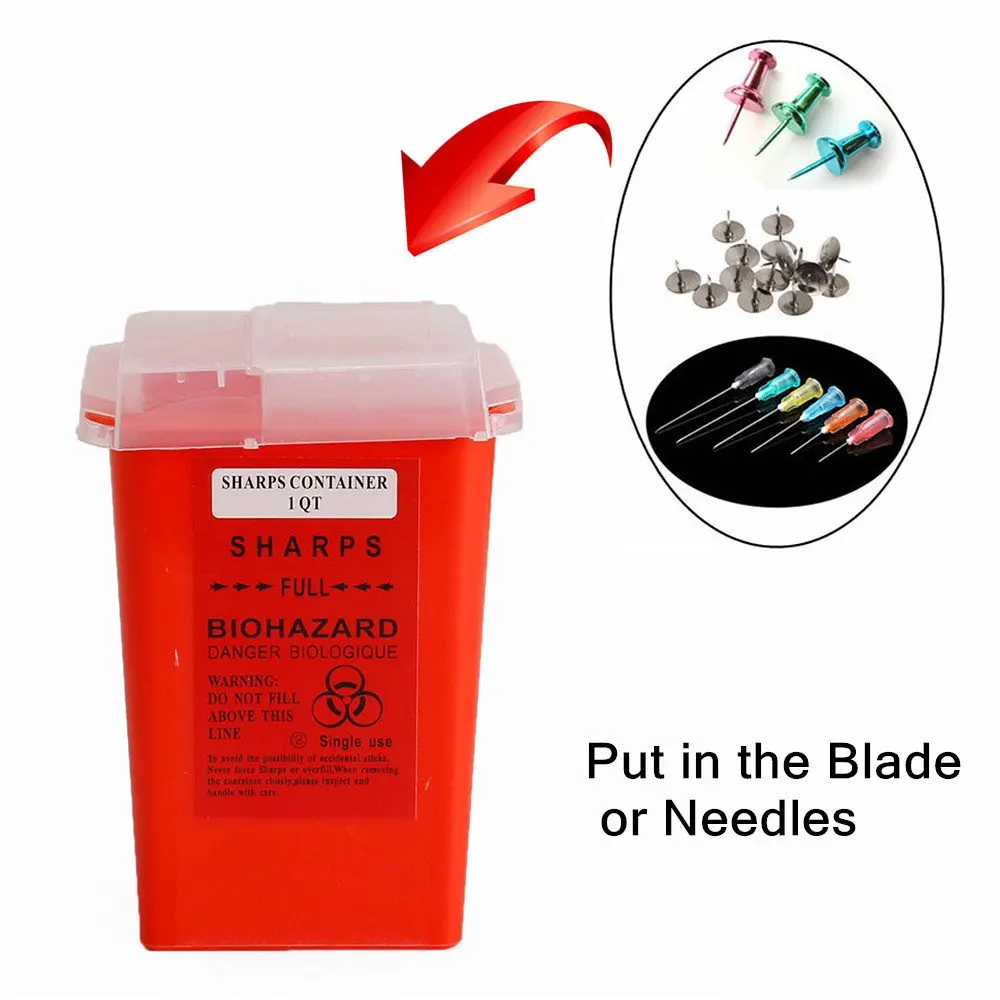 1L Plastic Tattoo Waste Box Medical Supplies Sharp Container Disposable Microblading Sharps Needle Tips Accessories