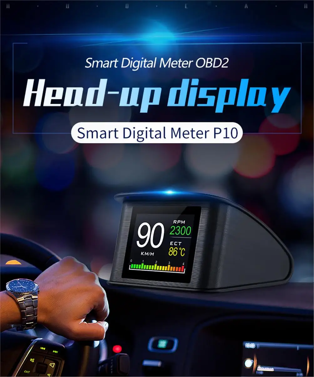 Auto-OBD-Messgerät Smart Head-Up-Display P10 P10-Pro für HUD-Bordcomputer, Geschwindigkeit, Drehzahl, Wassertemperatur, Kraftstoffverbrauch, Turbinendruck – Detail 2