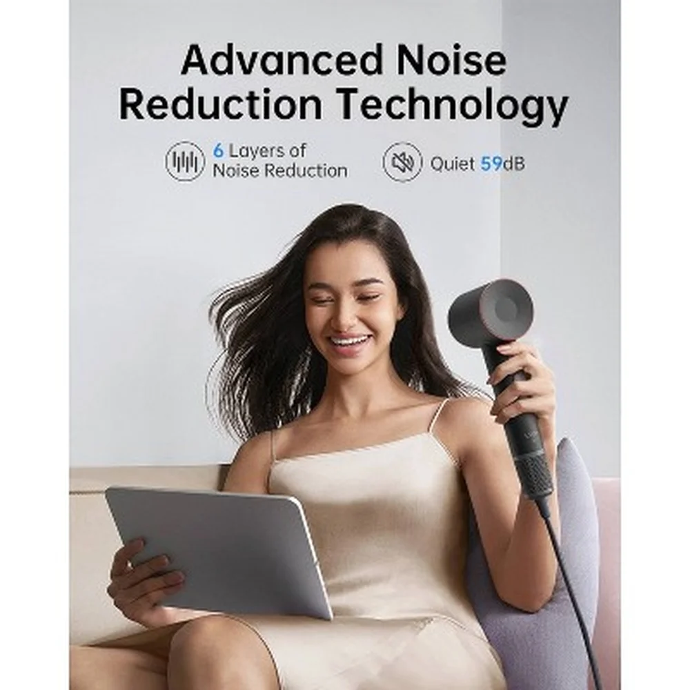 مجفف شعر عالي السرعة 1400 وات مع 4 إعدادات للحرارة وسرعتين بتقنية الأيونية السالبة ومؤشر درجة الحرارة LED خفيف الوزن