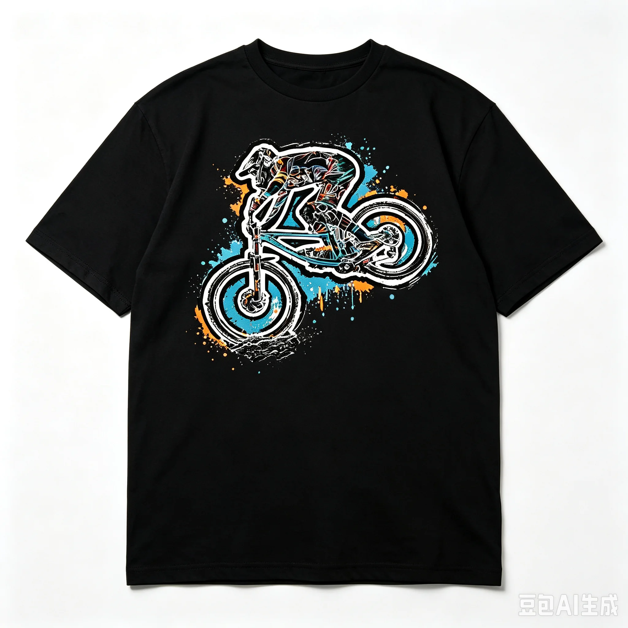 Men Mountain Bike Downhill Rider Graphic T-Shirt Graffiti Bicycle Art Crew Neck Short Sleeve Tee